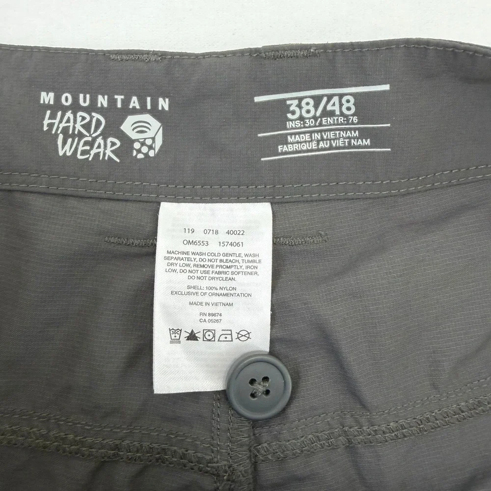 Mountain Hardwear Mens 38x30 Convertible Hiking Pants Gray Zip Off OM6553